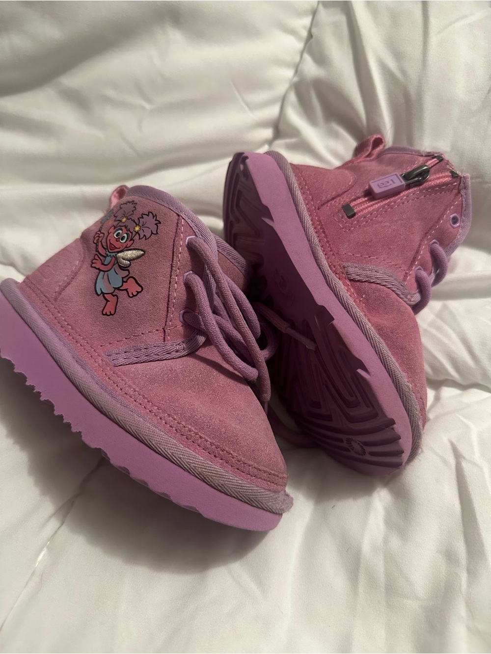 UGG Pink Suede Kids Boots with Character Patch